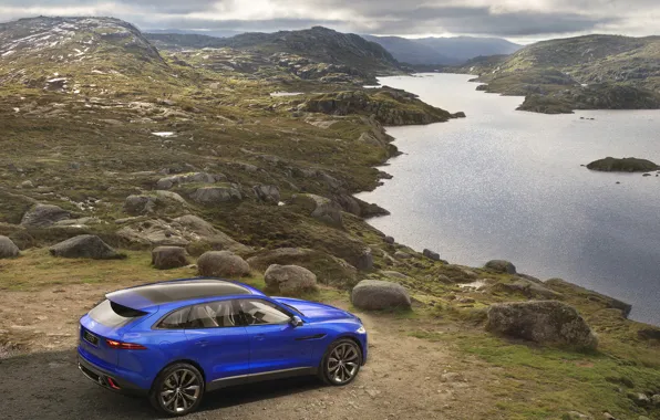 Синий, англия, Jaguar, concept, концепт, crossover, sports, c-x17