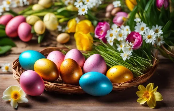 Картинка цветы, яйца, весна, colorful, Пасха, happy, flowers, spring