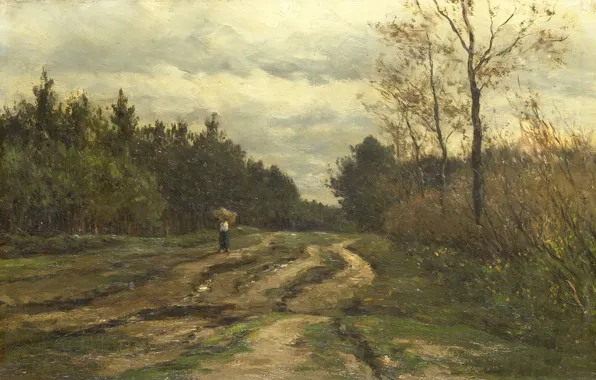 Пейзаж, масло, картина, холст, 1897, Виллем Рулофс, Willem Roelofs, Проселочная дорога в Ларен