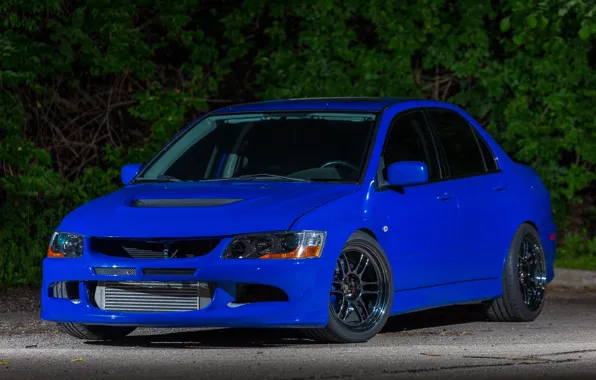 Картинка Mitsubishi, Lancer, Evolution, Blue, Night