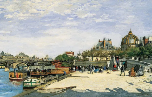 Картинка река, картина, Сена, городской пейзаж, Мост Искусств. Париж, Пьер Огюст Ренуар, Pierre Auguste Renoir