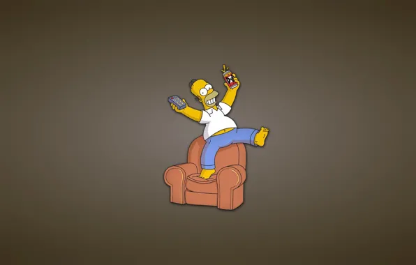 Картинка диван, Симпсоны, минимализм, кресло, пульт, банка, гомер, The Simpsons