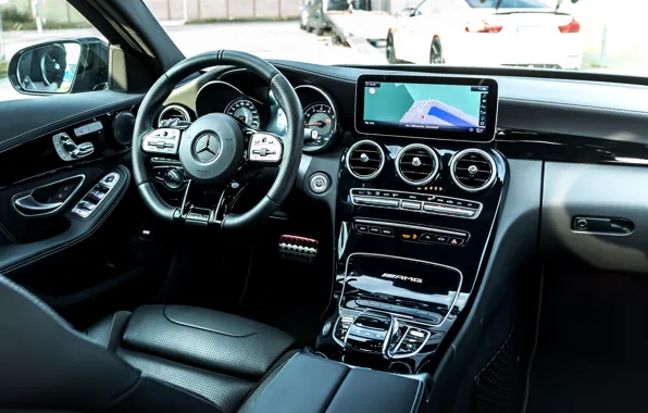 Интерьер, приборы, руль, Mercedes, дисплей, AMG, Manhart, W205