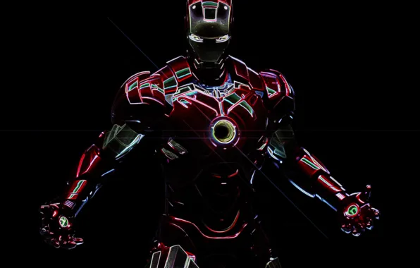 Картинка неон, железный человек, marvel, Iron man