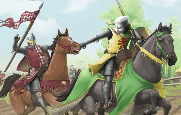Доспехи, Бой, Лошади, Рыцари, Кони, Битва, Арт, Knights