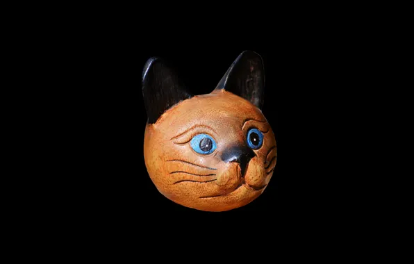 Черный фон, деревянная, морда кота