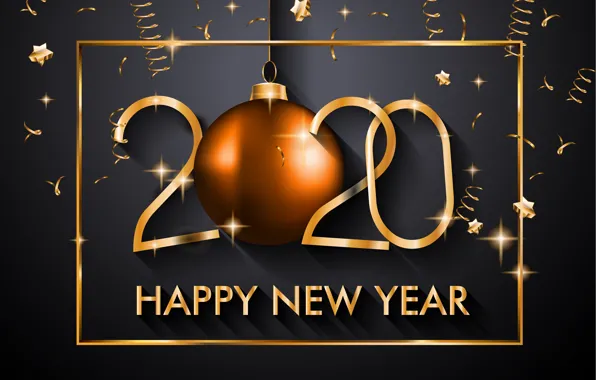 Картинка Новый год, golden, черный фон, happy, black, background, New Year, decoration