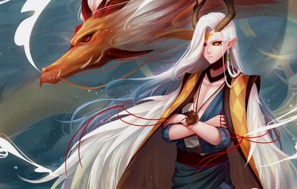 Фентези, дракон, парень, Onmyouji