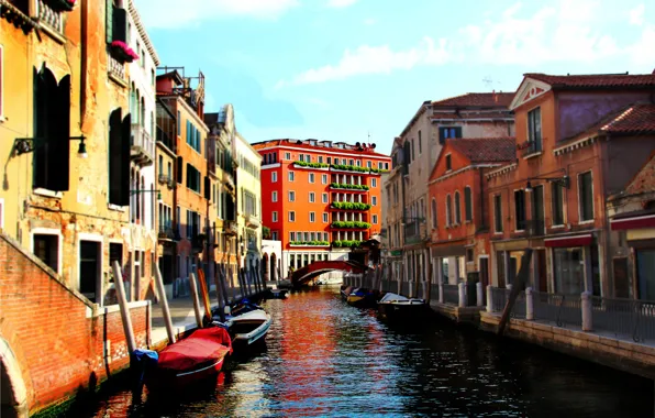 Картинка city, colorful, Italy, bridge, water, houses, color, Venice