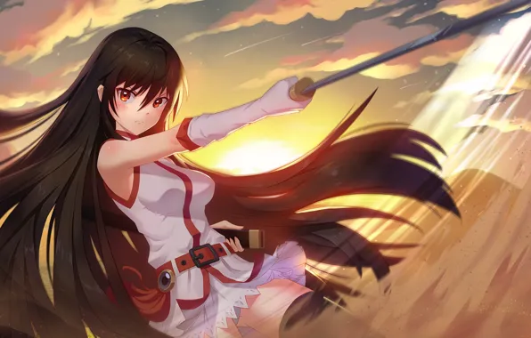 Небо, девушка, солнце, катана, Akame ga Kill!, Akame