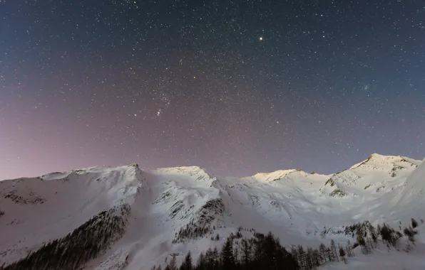 Картинка горы, mountains, snow, звездное небо, starry sky, снега, Eberhard Grossgasteiger