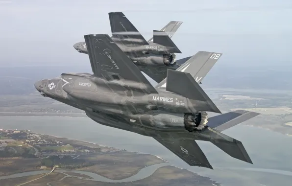 Картинка полет, истребители, бомбардировщики, Lightning II, F-35B