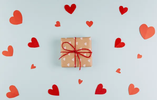 Фон, подарок, сердечки, Valentine's day