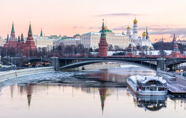 Зима, река, Москва, Кремль, Russia, Moscow, Kremlin