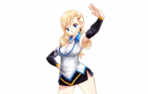 Girl, sexy, cleavage, blouse, long hair, boobs, anime, blue eyes