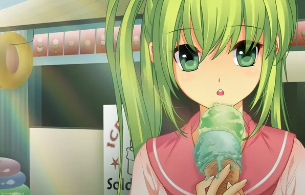 Картинка аниме, мороженое, девочка