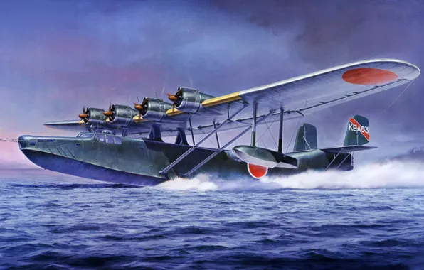 Картинка war, art, painting, aviation, ww2, Kawanishi H6K5 Flying Boat