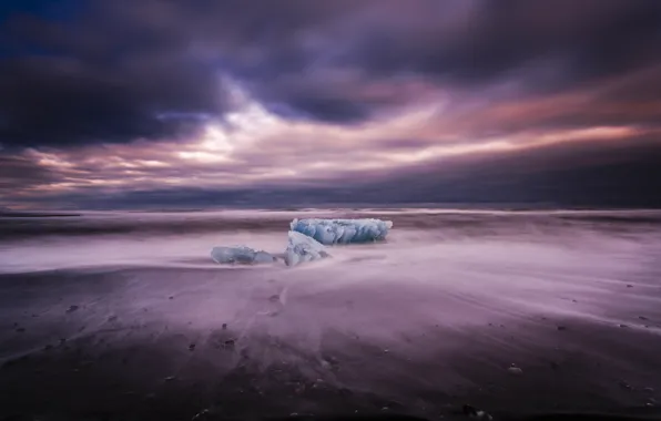 Зима, океан, берег, льдина, Скандинавия, South Iceland