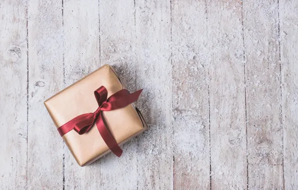 Праздник, подарок, лента, wood, Golden, gift, bow
