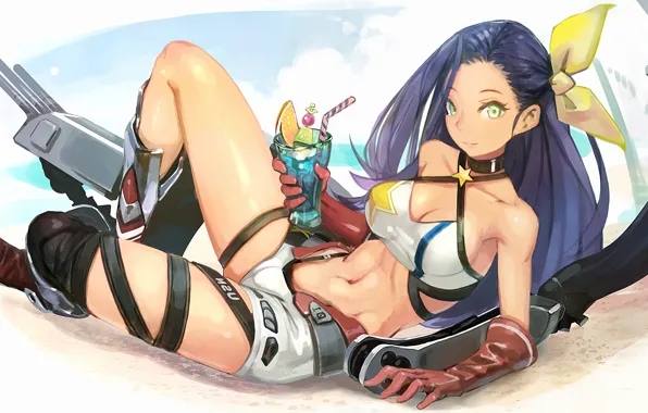 Girl, sexy, cleavage, shorts, green eyes, long hair, boobs, anime