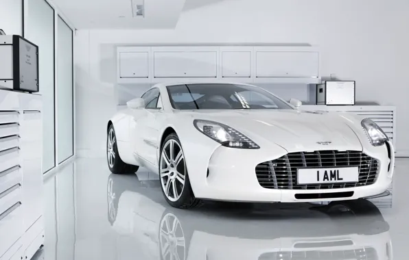 Белый, отражение, Aston Martin, бокс, астон мартин, white, One-77