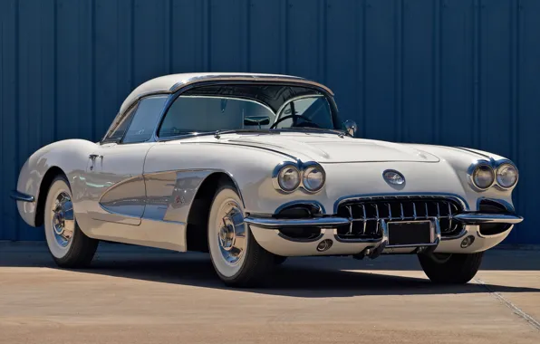 Белый, Corvette, Chevrolet, Шевроле, передок, 1958, Корвет