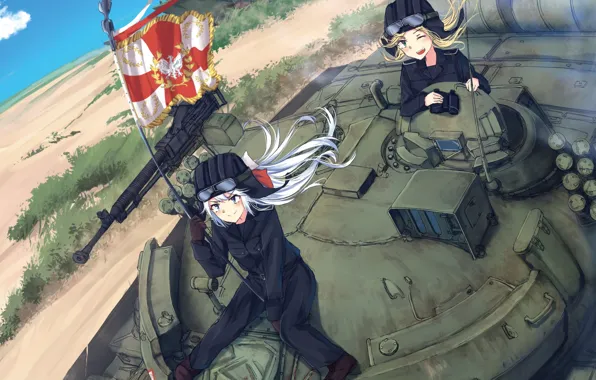Картинка gun, weapon, war, anime, flag, tank, japanese, machine gun