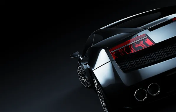 Картинка Lamborghini, чёрная, Gallardo, black, ламборджини, rear, тёмный фон, ламборгини