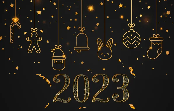 Картинка золото, шары, Новый Год, цифры, golden, happy, balls, New Year