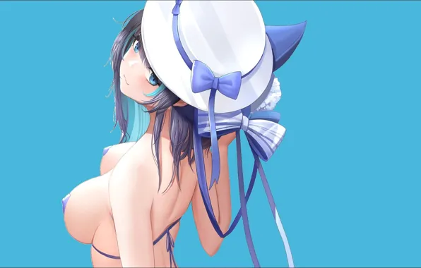 Купальник, девушка, рисунок, шляпа, аниме, girl, Anime, hat