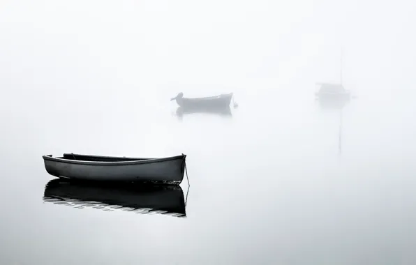 Lake, fog, boat