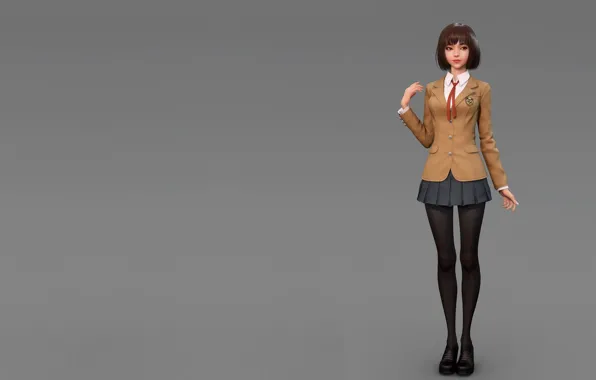 Аниме, арт, форма, школьница, Shin JeongHo, school uniform - Variation