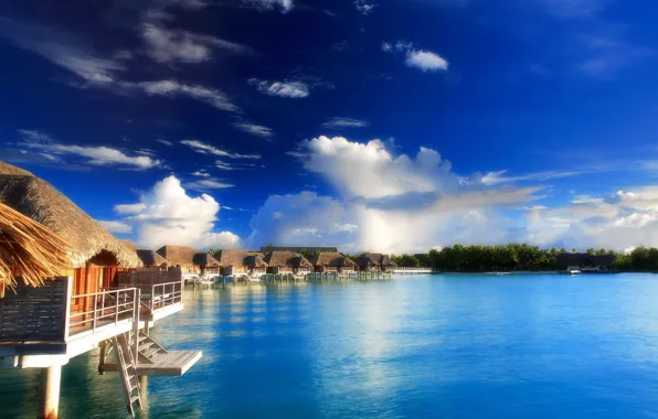 Океан, отель, лагуна, polynesia, bora-bora, water villas