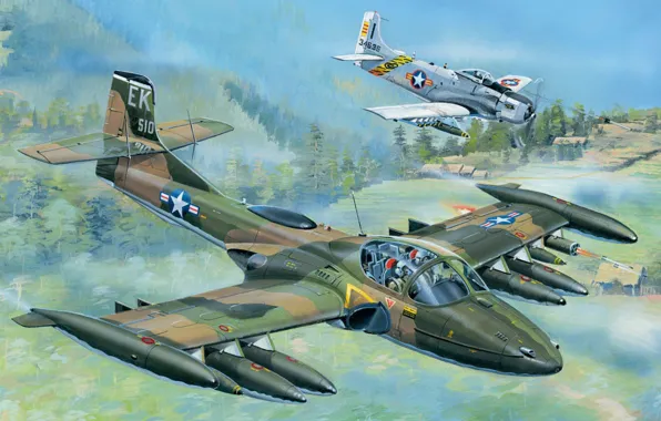 Картинка art, A-1 Skyraider, Vietnam war, A-37 Dragonfly