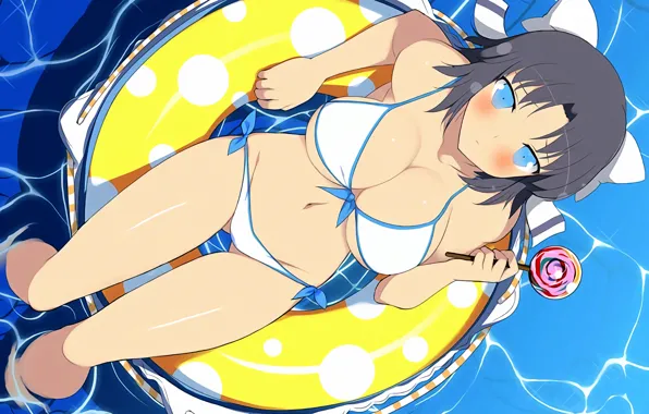 Girl, sexy, cleavage, boobs, anime, water, blue eyes, beautiful