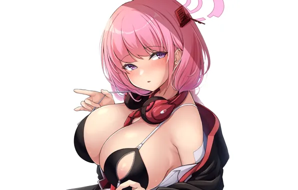 Girl, sexy, lingerie, bra, cleavage, pink hair, boobs, anime