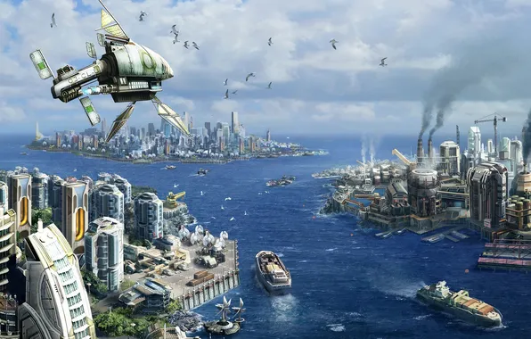 Картинка острова, города, цивилизация, ANNO 2070