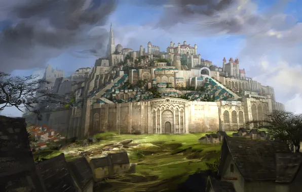 Картинка город, рисунок, крепость, Guild Wars 2