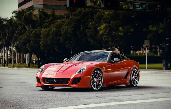 Красный, Ferrari, Red, 599, Суперкар, GTO, Supercar
