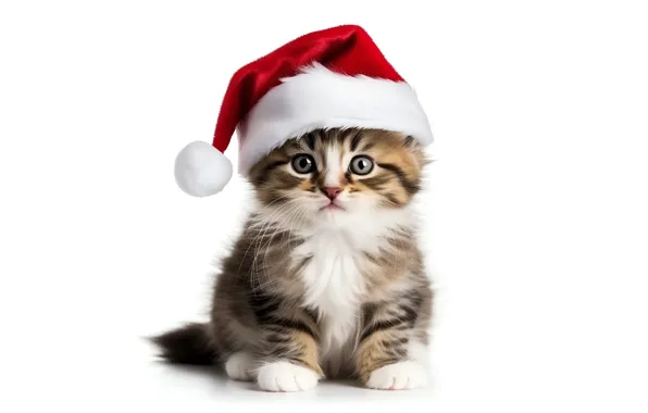 Кошка, взгляд, котенок, маленький, малыш, Рождество, милый, белый фон