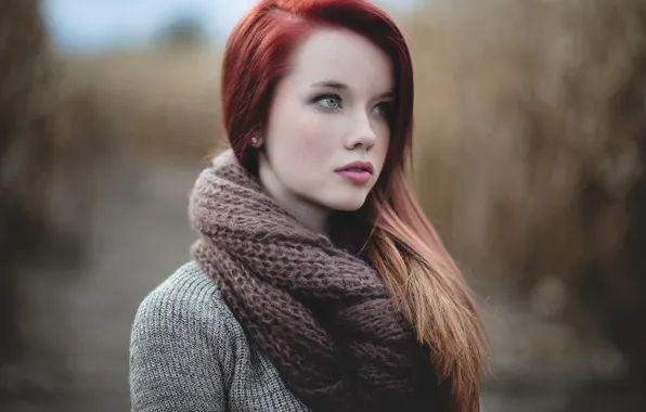 Картинка nature, eyes, beautiful, lips, redhead, scarf, outdoors, wool