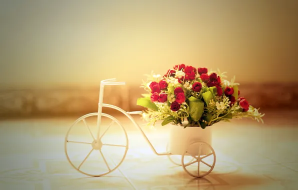 Картинка цветы, велосипед, розы