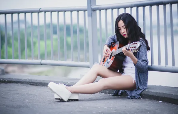 Картинка девушка, музыка, гитара