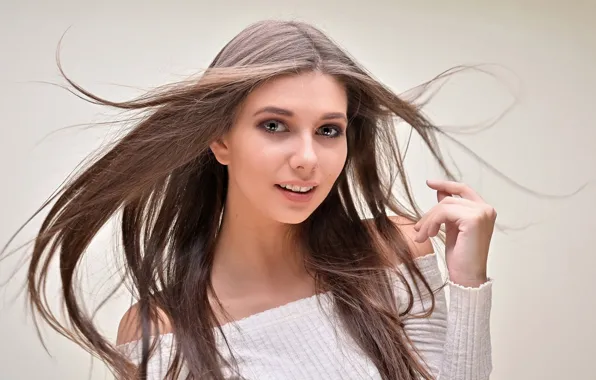 Взгляд, девушка, поза, фон, волосы, портрет, макияж, прическа