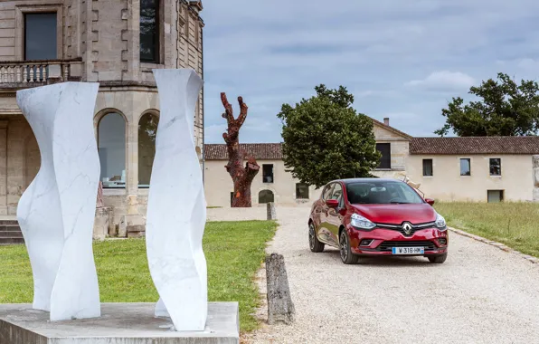 Авто, красный, здание, Renault, Clio