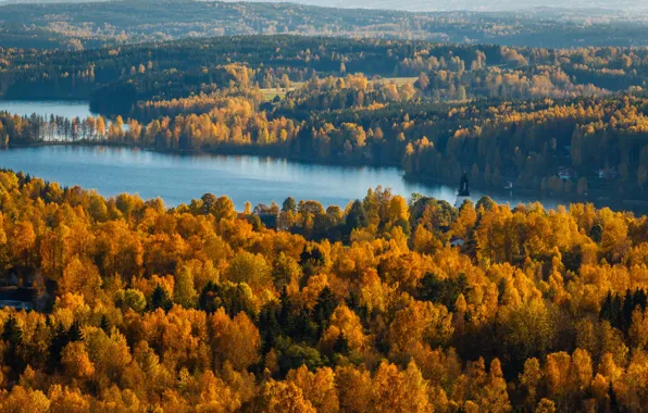 Autumn, lake, church, autumnscape