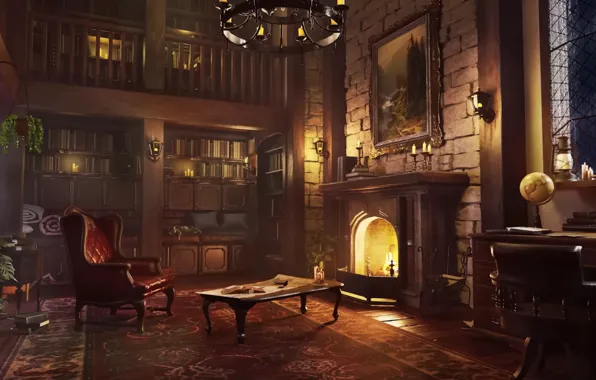 Lights, saloon, castle, fireplace