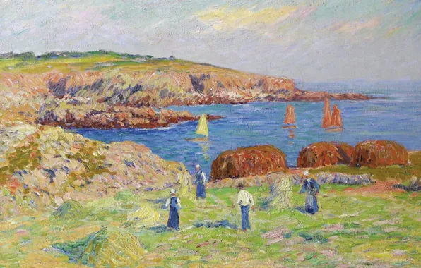 Пейзаж, картина, Анри Море, Henry Moret, Hay Stacking at the Port of Doelan