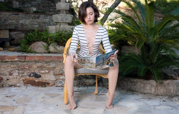 Bodysuit, model, brunette, sexy woman, reading, gorgeous, photoshoot, posing