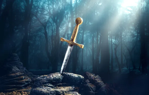 Картинка природа, камень, меч, экскалибур, меч в камне